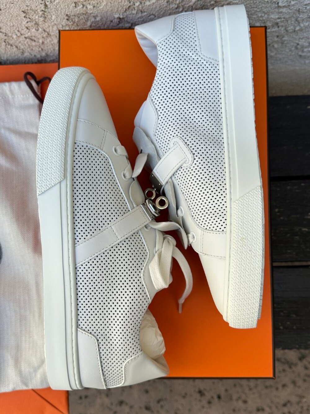 Hermès Day Perforated Leather Sneakers EU 40.5 / Men's US 7.5 - New - Picture 4 of 7